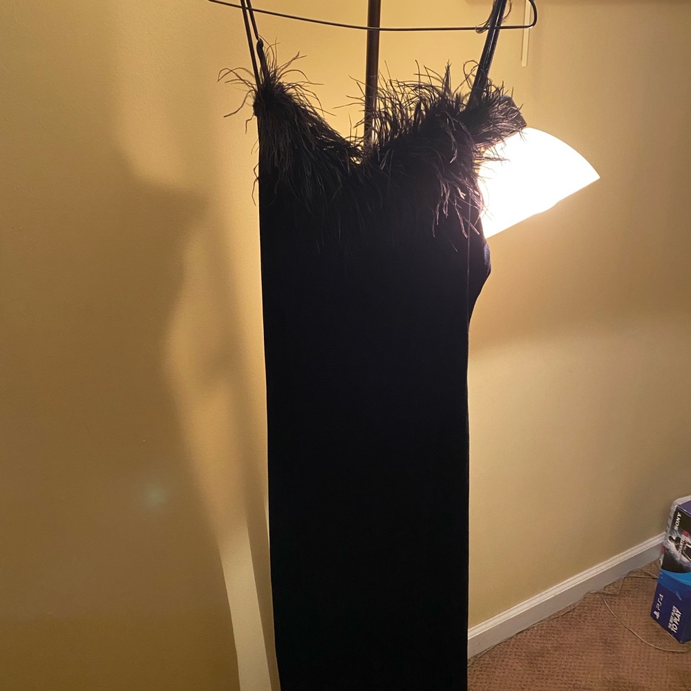 Women’s Long Feathered Velvet Dress